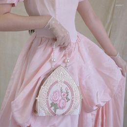 Sacs de soirée Lolita Sac à poignée supérieure pour femmes élégantes broderie douce rouge à lèvres bourse dames fée dentelle sac à main perle florale