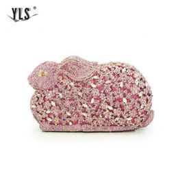 Avondtassen Lovely Animal Rabbit Bunny Women Pink Crystal Minaudiere Clutch Bag Diamond Wedding Party Handtas Purse Gold Silver 230817