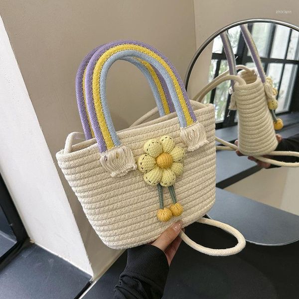 Bolsos de noche Flor encantadora Hecha a mano para mujer Bolsos de mano pequeños Moda Mango colorido Bolso de hombro femenino Cuerpo cruzado Cesta de playa de verano