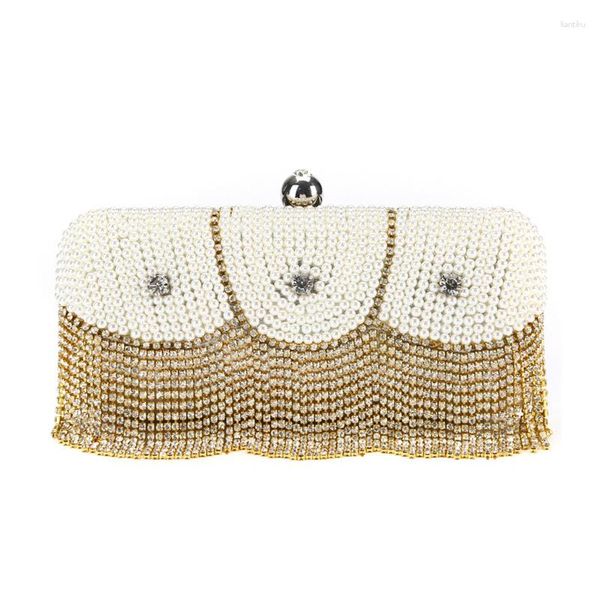 Sacs de soirée LuxEcho White Pearl Golden Crystal Sacs à main One Single Chain Shoulder Party Day Clucthes