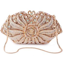 Bolsos de noche de lujo AB para mujer, bolso de mano de Metal dorado con diamantes de imitación, bolsos de mano para mujer, bolso de cena de fiesta con cadena de 50cm