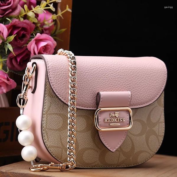 Petit sac rond avec chaîne de marque de luxe pour femmes, sac à main à bandoulière avec perles, Design haut de gamme