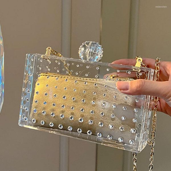 Bolsos de noche de lujo Color caramelo acrílico transparente bolso de mujer caja de diamantes moda mano cruzada cuerpo pequeño cuadrado