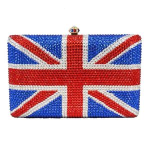 Bolsos de noche Bolso de cristal de lujo Artesanía Union Jack Diseñador de moda Bolsos de noche Embragues del día Bandera del Reino Unido Bolsos de mujer Monedero de boda nupcial 230906