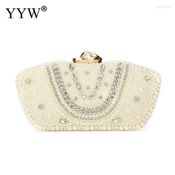 Sacs de soirée Sac d'embrayage en cristal de luxe Lady Elegant Wedding Purse Femme Blanc Perle Perle Perte de sac à main