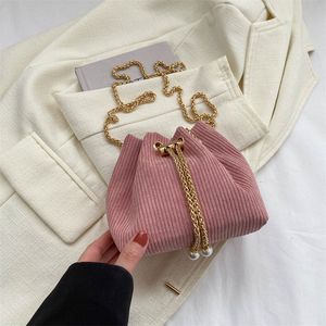 Bolsos de noche diseñador de lujo cubo de terciopelo para mujeres bolsos de cadena de perlas retro bolsos femeninos bolso de cuerpo cruzado de hombro