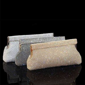 Bolsos de noche Bolso de mano de lujo con diamantes para mujer Bolso de boda nupcial Bolso de mano Oro Plata Negro Rhinestone Bolso de noche Zd1767 220318