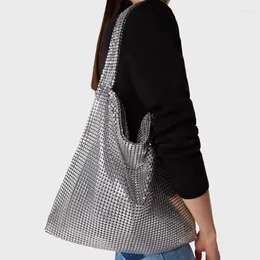 Sacs de soirée Luxury Metal Mesh Femmes Épaule Designer Shiny Lady Handbags Silver Glitter Party Party Sac Large Tote Feamle Gurses2024