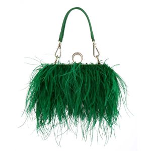 Sacs de soirée Plume d'autruche de luxe pour femmes chaîne épaule sac à bandoulière gland fête pochette sac à main de mariage vert 231017