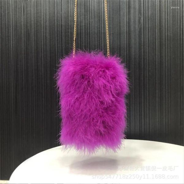 Bolsos de noche Bolso de teléfono móvil de plumas de avestruz de lujo Carteras Chic Furry Romántico Mujeres Mensajero Pequeño Real Natural Piel Crossbody