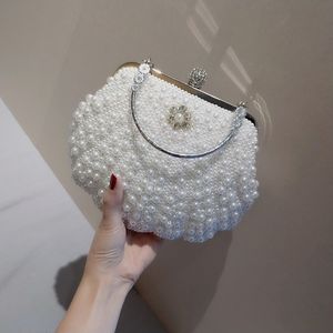 Bolsos de noche de lujo con perlas para mujer, bolso de mano, moda 2023, con cuentas de dos caras, elegante, nupcial, para fiesta de boda, 230718