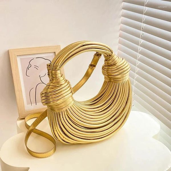 Bolsos de noche Monederos de lujo para mujeres Diseño de nudo de fideos dorados Cena Bolsa de embrague 2023 Diseñador y bolsos