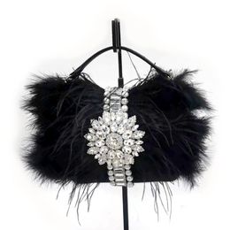 Sacs de soirée Luxury Real Astrich Feathers Handsbag Womens Pouch Pouch Purse Diamond Women Party Party Clutch Sac 230817
