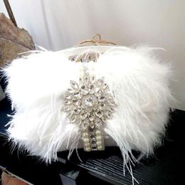 Sacs de soirée Luxury Real Astrich Feathers Handbag Sac de soirée Sacs de soirée pour femmes sacs de luxe diamants sacs Sac de fête en soirée Sac d'embrayage 230307
