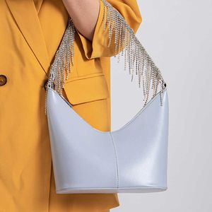 Bolsos de noche de lujo con borlas de diamantes de imitación, bolso de noche para mujer, 2022, nuevos diamantes de verano, bolsos de hombro tipo cubo, bolso de mano para banquete, bolso de mano gris y azul L221014