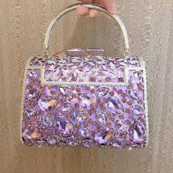 Sacs de soirée Luxury Mariage Party Sac d'embrayage en strass Bride Crystal Silver Purple Diamond Handbag Femmes Sac à main