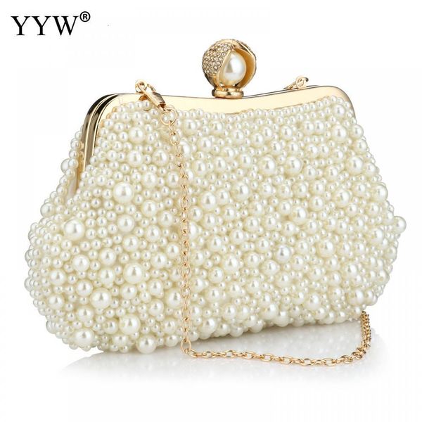 Bolsos de noche de lujo perla blanca con cuentas embrague bolso fiesta nupcial boda bolsos de hombro bolso de diseñador mujeres banquete embragues 230926