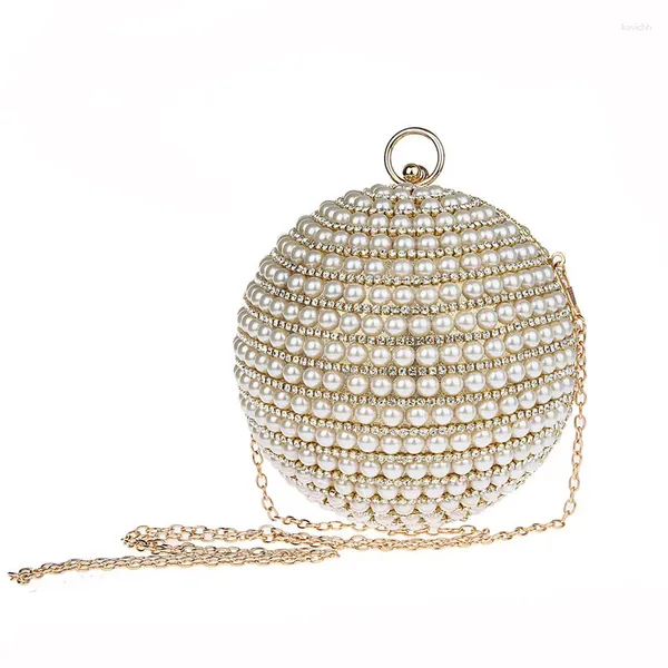 Sacs de soirée Luxe Femmes Perle Perles Sac Rond Diamant De Mariage De Mariée Main Chaîne Embrayage Mini Dîner Bourse Bolso WY149