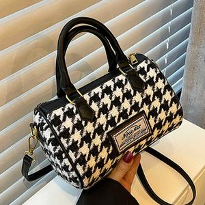 Bolsos de noche Mujeres de lujo A cuadros Bolsos de Boston Embrague de fiesta Bolsos elegantes y monedero Pata de gallo Negro Marrón Bolsos de hombro Bolsos cruzados de gamuza J230420