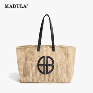 Sacs de soirée MABULA Designer Straw Beach Travel Tote Set 2 pcs Handwove Fish Net Big Shopper Bag Fashion Square Shoulder Handbag 2023 Summer J230608