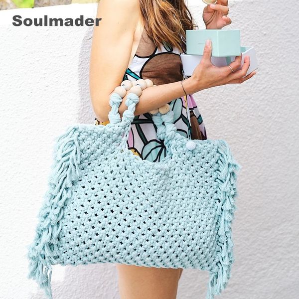 Bolsas de noche Bolsa Macrame Mujeres al por mayor Crochet Boho Chic Summer Fringe Beach Bag Bag Marfil Purple Blue Black 230816