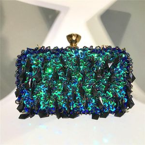 Avondtassen malachite groene kralen Handtassen Tassel snoer koppeling portemonnee luxe tas trouwfeest bruid portemonnee vrouwen ketting schouder bagevening