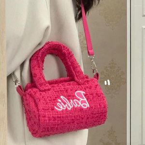 Bolsas de noche MBTI Pink Lindo bolso de hombro para mujer Carta Bordado en forma de barril Bolso de diseñador Elegante Moda coreana Casual Crossbody