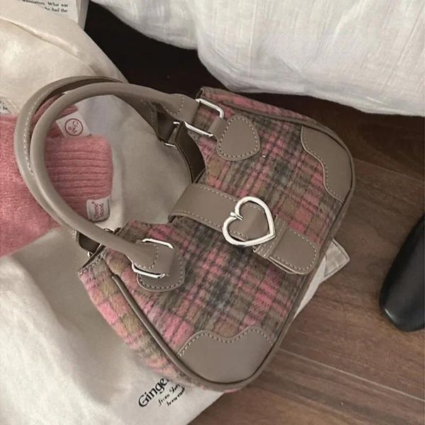 Bolsas de noche MBTI Plaid Bolso para mujer Moda coreana Dulce Lindo Elegante Casual Bolsa de hombro Otoño e invierno Estilo universitario Chicas Axila