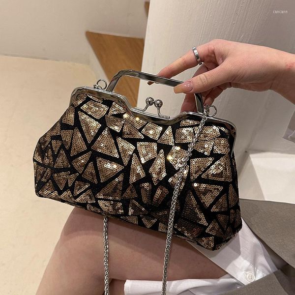 Bolsos de noche, bolso de mano con asa de Metal para mujer, bolso de hombro pequeño con purpurina láser de verano, bolso cruzado con Clip Retro para mujer, lujo