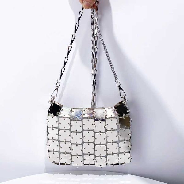 Sacs de soirée Pièce carrée métallique Sac en feuille d'aluminium pour femmes Sac à main de luxe Designer 2024 Nouveau à la main Weave Bandoulière Paillettes Soirée