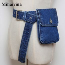 Sacs de soirée Mihaivina Taille Sac Femmes Denim Fanny Pack Lady Sac À Main Sur La Ceinture Sacs D'argent Toile Taille Packs Poche Voyage Pochette Sac Bolsa 230506