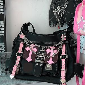 Avondtassen Millennium Subcultuur Grote capaciteit Tote Gothic Harajuku Y2K Punk Woman Schrijfkaart Een schouderhandtas Spicy Girl Bag 230428