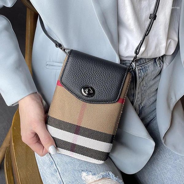 Mini treillis femmes épaule en cuir véritable petit sac à main sac à main mode serrure sac à bandoulière marque concepteur téléphone