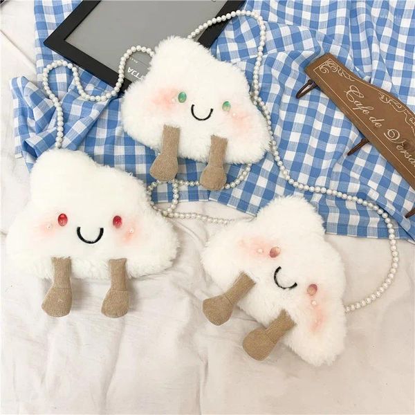 Sacs de soirée Mini peluche femme sac dessin animé nuage épaule perle chaîne poupée stockage fermeture éclair téléphone décontracté filles