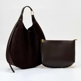 Bolsas de noche MS Otoño Cuero de gamuza Mujer Bolso de gran tamaño 41 cm Hombro de axila Casual Tote Luxury Lady Saddle Monederos Bolsa retro 2023