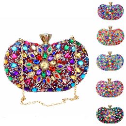 Avondtassen Meerdere kleuren Two Side Luxury Crystal Floral Clutch Chain Bag Evening Woman Diamond Wedding Shoulder Wallet Purse Handbags 230718