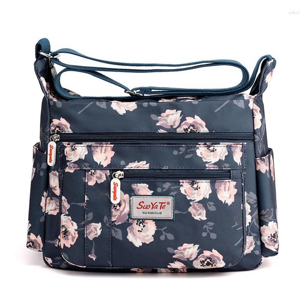 Bolsos de noche con diseño de múltiples bolsillos para mujer, bolso de hombro a la moda con patrón Floral informal para mujer, bolso de nailon duradero de alta calidad