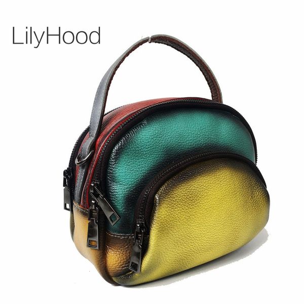 Sacs de soirée Multicolore En Cuir De Vache Petite Taille Côté Sling Sac À Bandoulière Femme Vintage Rétro Véritable Pochette De Téléphone Poignée Courte 230731