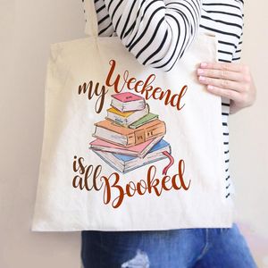Avondtassen mijn weekend is allemaal geboekte Tote Bag Canvas Book Toes Lover Book Bag Lezen Handtas Casual Tote Bag voor StudentSevening
