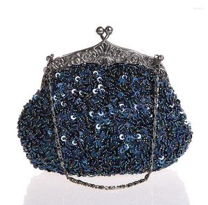 Sacs de soirée bleu marine dames perlées paillettes sac de mariage pochette sac à main mariée fête maquillage sac à main 03162-G