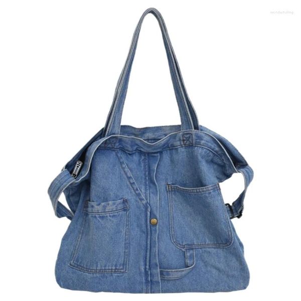 Sacs de soirée Net Rouge Denim Épaule Messenger Sac Casual Sauvage Portable Shopping Toile Fourre-tout Femelle Bleu Clair