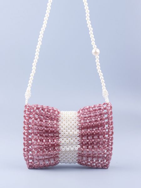Sacs de soirée réseau rouge fait à la main bricolage tricoté rose perle nœud rabat rétro élégant dîner perlé sac à bandoulière 230809