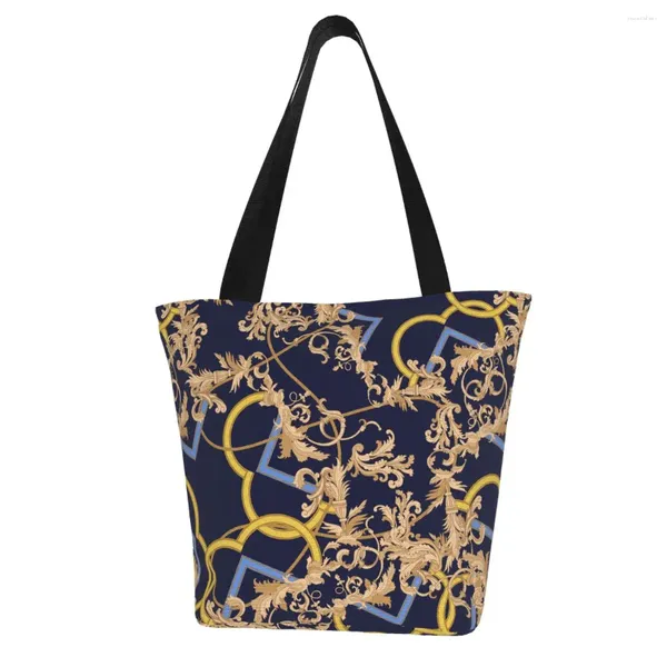 Sacs de soirée Noisydesigns Femmes Big Bag Sac Retro Blue Shopping Bagszipper femme Grand sacs à main vintage Golden Floral imprimés