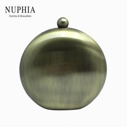 Bolsas de noche Nuphia Forma de bola redonda Caja de metal Embragues y para fiesta Prom Bronce Plata Negro Oro 230828