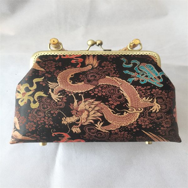 Sacs de soirée Original exclusif soie chanson brocart rétro sac pour femme noeud en bambou main bouche sac en or bandoulière sac à main Cheongsam sacs