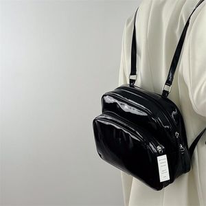 Bolsos de noche Patente de cuero Mujeres Mochila pequeña Diseño de moda Damas Dos correas Hombro Negro Tote Monedero Bolsos Bolsos