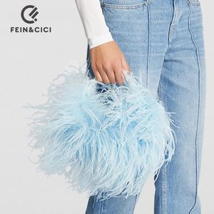 Sacs de soirée Sac de perles avec fourrure de plumes d'autruche marque de créateur boîte en pierre de cristal acrylique clair fourre-tout sac à main femmes sac à main de fête à la main 231130