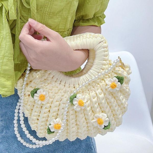 Bolsas de noche Cadena de perlas DIY Bolso lindo Tejido a mano Hada Gardenia Shell Hombro Material cruzado Enviar regalo de novia Producto terminado