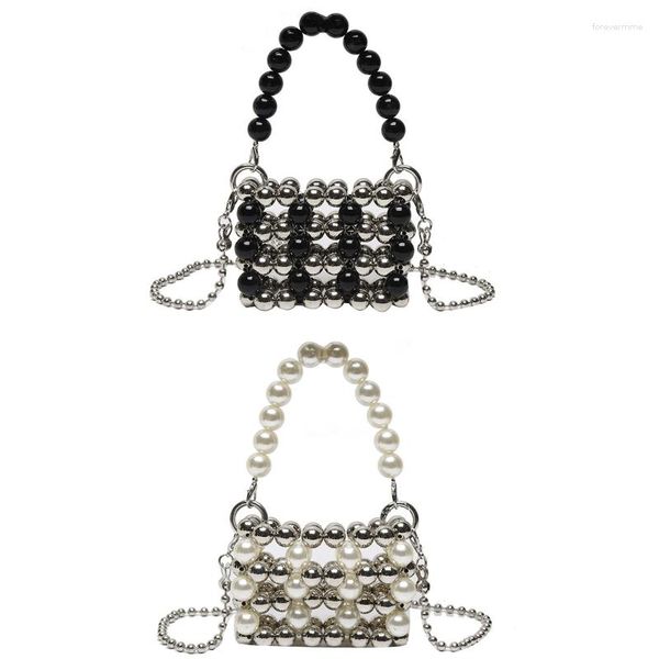 Bolsos de noche Pearl Crossbody para mujer Monedero Embrague con cuentas blancas E74B