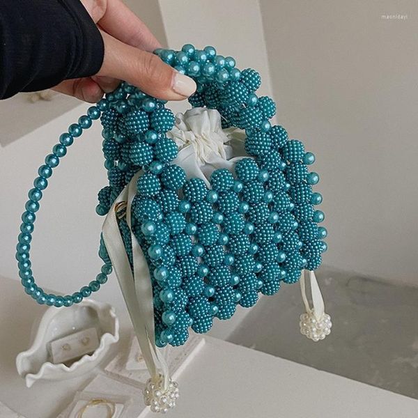 Sacs de soirée perle tissé fourre-tout pour femmes 2023 été petit mignon sac à main fête luxe porte-monnaie mode arc Mini sac à bandoulière femme